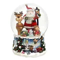 Dekohelden24 XXL Schneekugel, lustigem, Spielwerk, Melodie: Rudolph The red-Nosed Reindeer, Maße L/B/H: 15 x 15 x 20 cm Kugel Ø 15 cm, Santa mit Elch