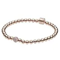 PANDORA Signatur Kugel & Pavé Armband aus 14 Karat rosévergoldeter Metalllegierung mit einer großen Kugel in Pavé-Fassung und Zylinderverschluss, Größe: 17cm