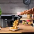 Doppel-Heißluftfritteuse Dual Easy Fry & Grill (schwarz, 2.700 Watt, 2 Körbe 5,2 Liter + 3,1 Liter) - Grau