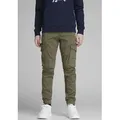 Cargohose JACK & JONES JUNIOR "JPSTPAUL JJFLAKE AKM 542 OLIVE NOOS JNR", Jungen, Gr. 176, N-Gr, grün (olive night), Web, Obermaterial: 98% Baumwolle, 2% Elasthan, unifarben, casual, slim fit bodenlang, Hosen