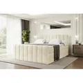 ALTDECOR Boxspringbett mit Fußteil, 2 Matratzen und Topper - 180x200 cm - OTTA-Z KING - Beige Samt - Polsterbett mit, H3- und H4- Matratzen, Bettk... - Beige