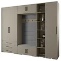 Abiks Möbel Garderoben-Set, Kaschmir, Grau, Schwarz, Holz, Nachbildung, 2-Sitzer, 13 Fächer, 290x236.7x47 cm, Garderobe, Garderoben-Sets & Serien, Garderoben-Sets