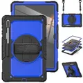 Für Samsung Galaxy Tab S9 Ultra / S8 Ultra aufstellbare Outdoor Hybrid Blau 360 Grad mit Trage Gurt Tablet Tasche Etuis Cover Case Schutz Robust Neu
