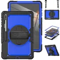 Wigento Für Samsung Galaxy Tab S9 Ultra / S8 Ultra aufstellbare Outdoor Hybrid Blau 360 Grad mit Trage Gurt Tablet Tasche Etuis Cover Case Schutz Robust Neu