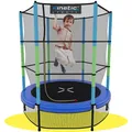 KINETIC SPORTS Kinder Trampolin JUMPER 140 cm - Inklusive Gummiseil Federung, Sicherheitsnetz mit Reißverschluss, Rahmenpolster, Schutz Bodennetz - Indoor Kindertrampolin Spielzeug Blau
