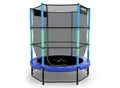 KINETIC SPORTS Kinder Trampolin JUMPER 140 cm - Inklusive Gummiseil Federung, Sicherheitsnetz mit Reißverschluss, Rahmenpolster, Schutz Bodennetz - Indoor Kindertrampolin Spielzeug Blau