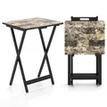 COSTWAY 4er Set Gartentisch klappbar, wetterfester Bistrotisch Outdoor aus Holz, Klapptisch mit Tragegriff, Balkontisch industriell 48x40x67cm