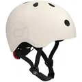 Scoot and Ride Kinderhelm, Hellgrau, Kunststoff, Textil, Gr. S-M, RoHS, Magnetverschluss, mit LED-Licht, Kinnpolster,Magnetverschluss, Kinnpolster, Freizeit, Sport & Fitness, Fahrräder, Kinderhelme