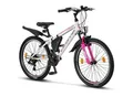 Licorne Bike Guide Premium Mountainbike in 20, 24 und 26 Zoll - Fahrrad für Mädchen, Jungen, Herren und Damen - Shimano 21 Gang-Schaltung, Kinderfahrrad, Kinder Farbe:Weiß/Rosa;Zoll:24