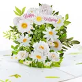 LIMAH® Happy Birthday Pop-up 3D Geburtstagskarte zum Geburtstag für Frau, Freundin, Oma - kombinierbar mit einem Gutschein, Geschenk, oder Blumenstrauß - Motiv. Weiße Blumen mit grüner Deko