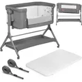 Lionelo Kinderbett Leonie Plus, Beistellbett 3 in 1 bis zu 9kg, Höhenverstellung - Grau - Grau