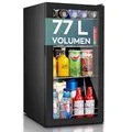 Heinrich´s Getränkekühlschrank, Mini Kühlschrank mit Glastür kompakt und leise: 40dB, LED-Innenraumbeleuchtung, perfekt geeignet für Büro Camping Garten,5 bis18°C, (74Liter/3Ablagen/40db)