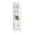 VASAGLE Badezimmerschrank, Schrank freistehend, Badezimmermöbel, mit 2 Schubladen, offenen Fächern, für Badezimmer, Wohnzimmer, Küche, modern, weiß BBC66WT