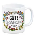 Gute Besserung Kaffeebecher mit Blumen Motiv Krank Grippe Gesundheit Krankheit