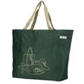 anndora XXL Strandtasche 40 Liter – große Badetasche mit Reißverschluss & Zusatzfächern – faltbarer Shopper für Strand, Schwimmbad, Sauna & Einkaufen (Grün Bestickt)