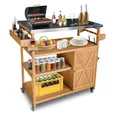 Coemo Servierwagen mit Rollen James Küchenwagen aus Holz mit Edelstahltop, Kücheninsel mit Türen, Handtuchhalter, Raumwunder, Küchenschrank Rollwagen LxBxH ca.: 118 x 47 x 92 cm
