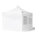 3x3 m Faltpavillon Faltzelt Stahl 30mm, Seitenteile mit Rechteckfenstern, weiß