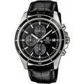 Chronograph CASIO EDIFICE, schwarz (schwarz, schwarz), Armbanduhren, Herren, Quarzuhr, Armbanduhr, Herrenuhr, Stoppfunktion, Datum, Lederarmband