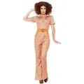 Smiffys Kostüm 70er Jahre Disco Damenkostüm Jumpsuit orange bunt XL