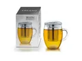 Creano Teeglas Teeglas “All in One” mit Edelstahlsieb und Glasdeckel, 400ml, 3-tlg., Borosilikatglas, 3-teilig