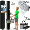 KESSER Solardusche 40- 60 Liter Solar Gartendusche warmes Wasser max. 60°C Inkl. Metall-Duschablage & Schutzhaube Pooldusche Camping Regenduschkopf und Wasserhahn Gartenschlauch-Anschluss