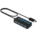 SABRENT USB Hub 3.2 Gen 1 mit Schaltern – 4 Port USB Verteiler mit LED Anzeige, 68CM Kabel, 5Gbps – USB Splitter für Mac, PC, Laptop, PS5 – Plug & Play (HB-UM43)