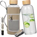 Glasflasche 1.5 Liter Sport Borosilikat Trinkflasche Glas Wasserflasche mit B...