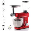 BEM Küchenmaschine 5L in rot, 1800W, Küchenhelfer, Rührmaschine, Teig kneten, Mixen, Fleischwolf - Rot