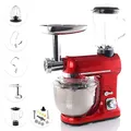 BEM Küchenmaschine Alex in rot, 1800W, Schüssel 5L, Mixer, Fleischwolf, Planetenrührwerk, Knethaken, Schlag-Rührbesen, Knetmaschine, Wurst- und Pastaaufsätze, viel Zubehör