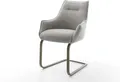 DELIFE Freischwinger Alja-Flex mit Armlehnen Strukturstoff Soft Grau Freischwinger flach Effektfinish Titan Taschenfederkern