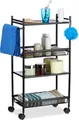 Relaxdays Rollregal schmal aus Metall, 4 Etagen Nischenwagen für Büro, Standregal mit Rollen HxBxT: 81x25x50 cm, schwarz