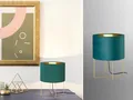 Tischlampe mit Lampenschirm Samt Türkis & Gold Ø24cm - Retro Nachttischlampe LED