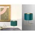 Meinewunschleuchte - Led Tischlampe Mit Lampenschirm Samt Türkis - Innen Gold, Höhe 32cm