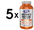 5 x NOW Foods Arginine & Ornithine, 500/250 - 100 caps (159,90 EUR/kg)