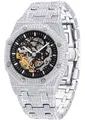 S&T Design Automatikuhr Iced Out Uhr Armbanduhr Herrenuhr Mechanische Skelettuhr, (inkl. Armbandkürzer), Geschenkbox), Achteckig, Edelstahl, Diamantzirkonia, Wasserdicht 3Bar
