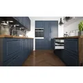 Feldmann-Wohnen Winkelküche Pescara, (Pescara), 160cm lava/RAL 5011 stahlblau matt U-Form 14-teilig blau|grau