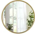 Woltu Spiegel Rund Mit Goldrahmen, Runder Wandspiegel Φ 40 Cm, Moderner Hängespiegel Für Badezimmer Schlafzimmer Wohnzimmer Flur, Dekorativer Schminkspiegel Aus Glas Metall Mdf Haken