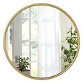 WOLTU runder Wandspiegel 40 cm, Spiegel rund mit Goldrahmen, moderner Hängespiegel für Badezimmer Schlafzimmer Wohnzimmer Flur, dekorativer Schminkspiegel aus Glas Metall MDF Haken