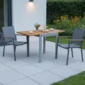 Gardenson Balkontisch, Natur, Silber, Holz, Metall, Akazie, massiv, quadratisch, 75x65x65-130 cm, ausziehbar, Balkonmöbel, Balkontische
