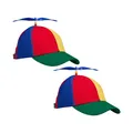 Relaxdays Propeller Mütze 2er Set, gestreift, Erwachsene, Kopfumfang 53–57 cm, Fasching, Festival, Helikoptermütze, bunt