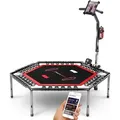 Messe-Neuheit 2020! Smart Fitness Trampolin, inkl. Pulsgurt, Sprungzähler & APP, klappbar, höhenverstellbarer Haltegriff mit Handy- & Flaschenhal... - Schwarz
