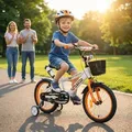 Actionbikes Kinderfahrrad Timson 16 Zoll | Kinder Fahrrad - V-Brake Bremsen - Kettenschutz - Fahrradständer - Fahrradkorb - 4-7 Jahre (Orange/Weiß) - Weiß/Orange