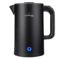 LEHMANN Elektrischer Wasserkocher Edelstahl 1,7L, 2200W, Schnelles Aufheizen, Doppelwand Design, Abschaltautomatik und Überhitzungsschutz, BPA-frei, für Babynahrung, Tee und Kaffee, Schwarz