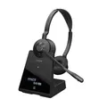 Jabra Engage 75 SE Drahtloses Stereo-Headset für professionelle Anrufe, DECT, 150 m Reichweite, USB-C zu USB-A mit fortschrittlichem Mikrofon mit Geräuschunterdrückung, mit Standfuß, Kabel - Schwarz