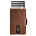 SLIMJACK Smart Wallet mit Münzfach - Kreditkartenetui mit RFID-Schutz - Geldbeutel für Herren - Aluminium-Kartenhalter - Smart Wallet für Karten & Münzen - Dunkelbraun Leder