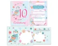 Junapack 12 Einladungskarten incl. 12 Umschläge zum 10. Kindergeburtstag Einladung zum zehnten Geburtstag Mädchen Eule