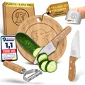 Eli® Edelstahl Kindermesser Set,hochwertiges 5-teiliges Kinder Küchenmesser Set,Messer mit Fingerschutz, Schneidebrett, Schäler, Kochmesser Set,Messer