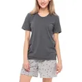 Merry Style Schlafanzug Damen Pyjama Zweiteiler Kurz aus Baumwolle Set MS10-177 bunt|grau M