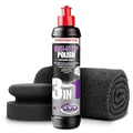 detailmate Handpolitur Auto Set - Menzerna Medium Cut Politur One-Step-Polish 3 in 1, 250ml + Made in Germany Polierschwamm + ultraflausch Mikrofaser Poliertuch 550GSM + 1 Schutzhandschuh
