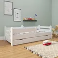 Kinderbett 180x80 mit Rausfallschutz, Schublade & Lattenrost in weiß 80 x 180 Mädchen Jungen Bett Skandi - Weiß